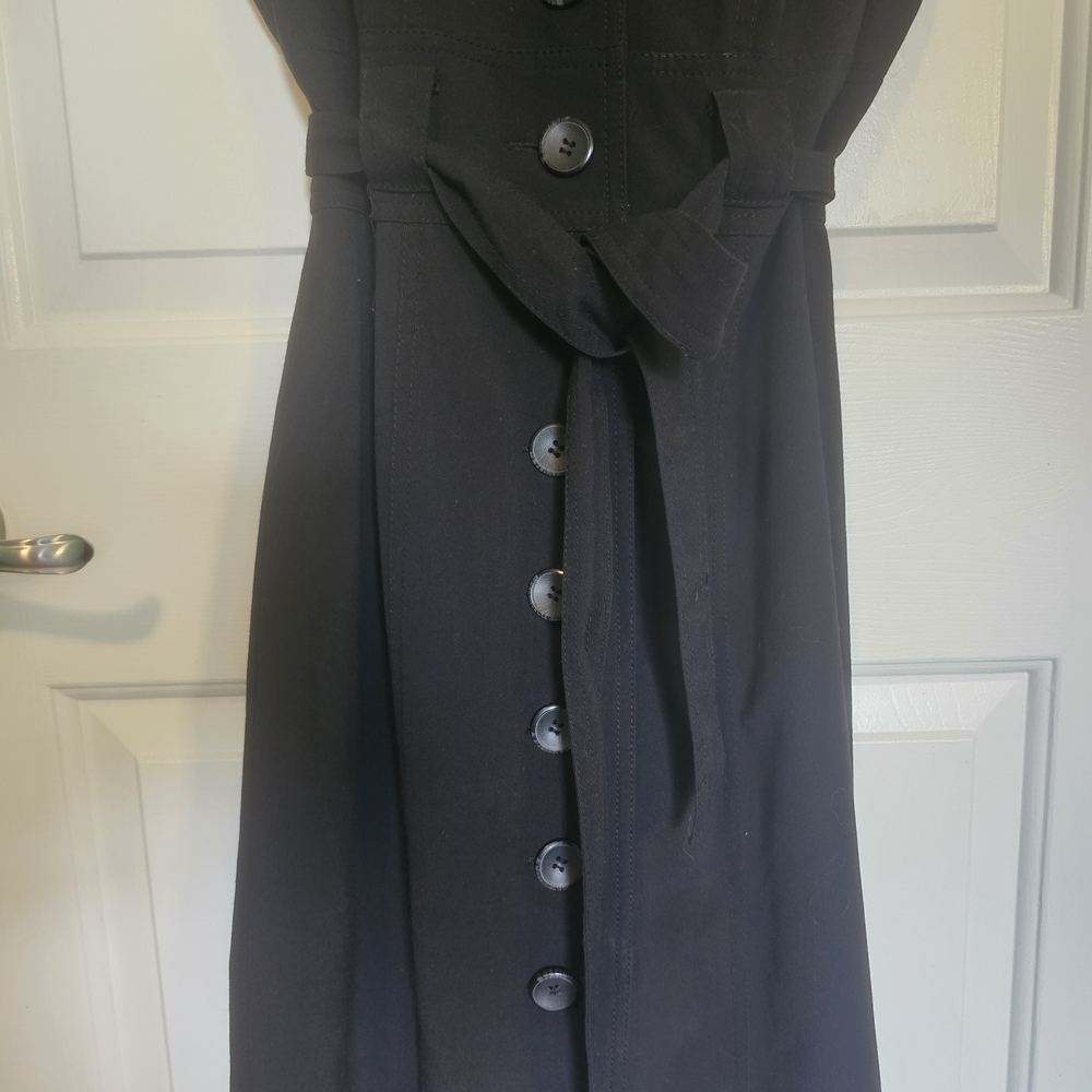 Sandra Darren Button Down & Belted Black Midi Dress Women's Sz 6 - Picture 6 of 12